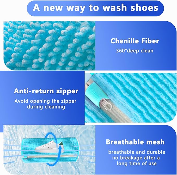 2Pcs Reusable Shoe Washing Machine Bag for Washer and Dryer:Free Up Hands, Prevent Deformation,shoe bag with Zipper Protection Design, Use for all Shoes,Sports Shoes