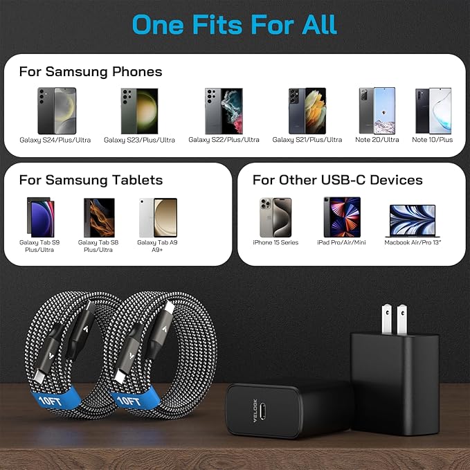 Super Fast Charger USB C, Type-C Android Phone Charger Fast Charging Block with 10FT Type C Cords for Samsung Galaxy S26 Ultra/S25 Ultra/S24 Ultra/S24+/S23 Ultra/S23+/S22 Plus/S20, Tab S9/S8 Ultra