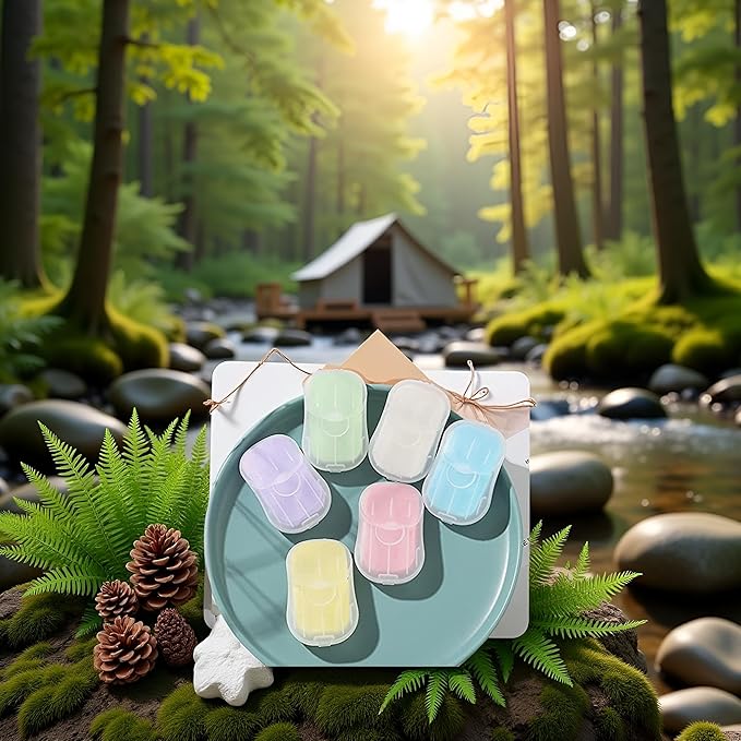 5 Boxes Blue Portable Soaps Sheets, Mini Portable Travel Soap Paper Sheets Disposable Water Soluble Hand Washing Bath Scented Paper Soap Camping Soap and Shampoo for Outdoor,Outdoor Recreation