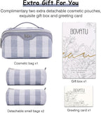 BOYATU Travel Makeup Bag Organizer Cosmetic Bag: 3 Pcs Set Make up Bags for Women with Handle - Waterproof Vegan Leather Toiletry Bags Travel Essentials Pouch with Compartments (F-05-Blue)