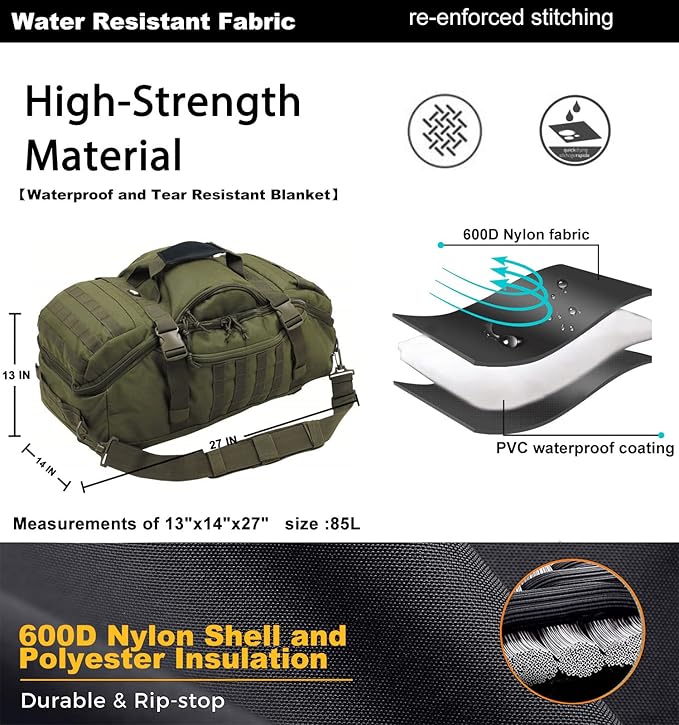 Miramrax Travel Duffle Bag Backpack for Men - Large Tactical Bags Weekender Gym Bag for Overnight Traveling Military Workout Deployment Sports (Green, 80L)