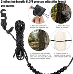 Ouligay Travel Clothesline Portable Clothesline 11.5 Feet Lightweight Camping Clothes Line with 24 Beads, Travel Clothes Line for Outdoor Cruise Ships, Indoor Hotels Backyard, Balcony, Tents