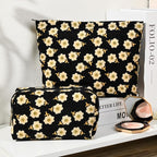 SOIDRAM 2 Pieces Flower Makeup Bag Large Cosmetic Bag Capacity Canvas Mix Travel Toiletry Bag Organizer Cute Makeup Brushes Aesthetic Accessories Storage Bag for Women, Flower Mix Black