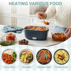 Herrfilk Electric Lunch Box Food Heater, 3 in 1 Ultra Quick Heated Lunch Boxes for Adults, 12V/24V/110V Portable Food Warmer for Car/Truck/Office With Fork Spoon and Insulated Carry Bag