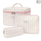 honitty Makeup Bag,Quilted Cosmetic Bags,Large Floral Make Up Organize bag,Makeup Bag Set for Women,Flower Travel Toiletry Bag