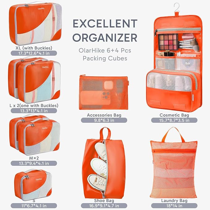 10 Set Packing Cubes for Travel, Gifts for Women Mom,Anti-Tearing Suitcase Organizer,OlarHike Vacation Essentials & Accessories for Cruise Ship