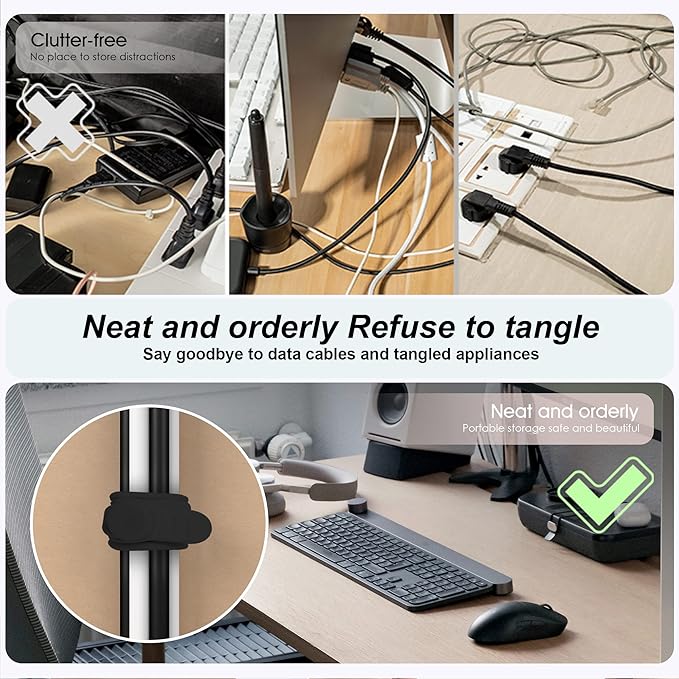 Silicone Cable Ties Cord Organizer for Cable Management, 16PCS 4.2" and 7.1" Reusable Cable Organizer Electronic Accessories for Home, Office, Kitchen, School, Travel (Black)