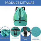 JELUTAR Drawstring Backpack Gym Bag with Shoes Compartment for Soccer, Basketball, Swim, Water-Resistant String Backpack Beach Cinch for Women Men, Mint Green