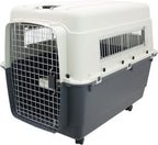 SportPet Airline Compliant XXX-LARGE 48" Travel Dog Kennel-Durable Plastic Airline Pet Carrier w/Removable Wheels & Food Bowls, Collapsible Indoor/Outdoor Dog Kennel, Dogs up to 44"L & 33"H-Cream/Gray