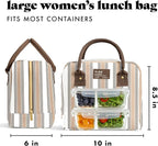 Fit & Fresh Bloomington Lunch Bag for Women - Insulated Large Lunch Box for Work with Containers, Leak-Resistant, Stain-Resistant, Zipper Closure, Ticking Stripe Taupe