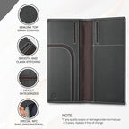 RFID Blocking Leather Passport Holder with AirTag Holder, Travel Wallet with Card Slots, Long Passport Cover for Men & Women (Gray)