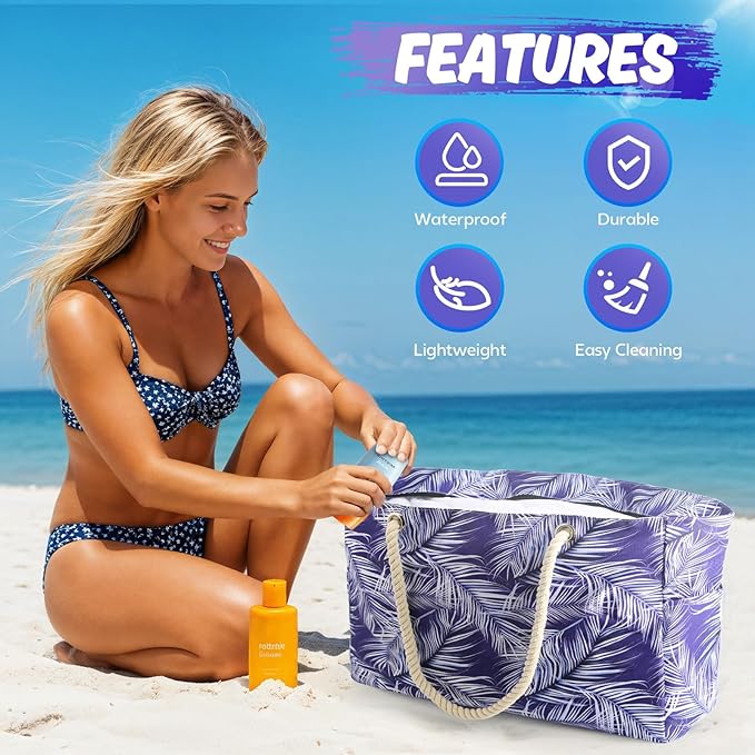 SRISE Large Beach Bag for Women & Men, Beach Bags Waterproof Sandproof, Travel Tote Bag, Swim Pool Bag for Family Outdoor