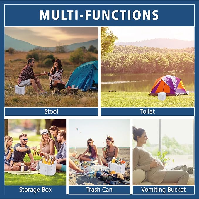 Hapoon Portable Camping Toilet for Adults XL Portable Folding Toilet with Lid,Travel Portable Potty for Adults,Porta Potty Car Toilet, Grey