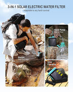 BKLES 3-in-1 Solar Electric Water Filter with Hand Pump - Camping Water Filtration System Survival, Portable Water Purifier with Emergency Light, Survival Kit for Backpacking, Birthday Gifts for Men