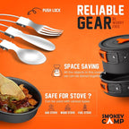 Smokey Camp Camping Cookware Mess Kit Set with Stove - Backpacking Camping Pots and Pans Set, All in One Non-Stick Camping Cooking Set, Portable Stove, Hiking, Picnic, Outdoor & Camping Cookware Set