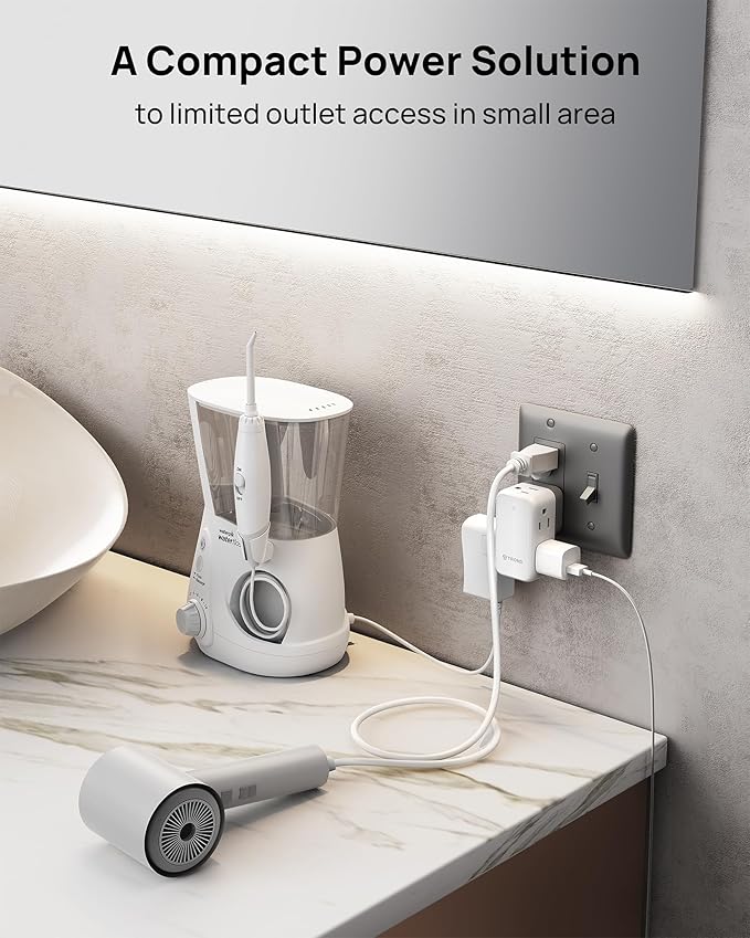 TROND Wall Outlet Extender 2 Pack - Multi Plug Splitter with Rotating Plug, 6 AC Power Adapter, Cruise Essentials, Small Outlet Extension for Travel Office Home Dorm Room