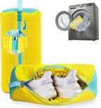 Shoe Washing Machine Bag – 2 Pcs Reusable Laundry Shoe Bag, 360° Deep Cleaning Sneaker Washing Bag, Durable Mesh Net with Zipper Protection, Fits All Shoe Types & Sizes (Yellow, 14.8 × 7.4 Inches)