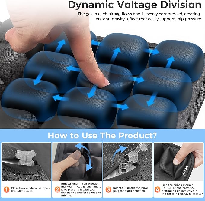 Upgrade Airplane Seat Cushion with No External Air Pump, Inflatable Seat Cushion for Long Flights, Portable Wheelchair Cushions, Adjustable Air Cushion with Non-Skid Bottom Relief Discomfort in Coccyx