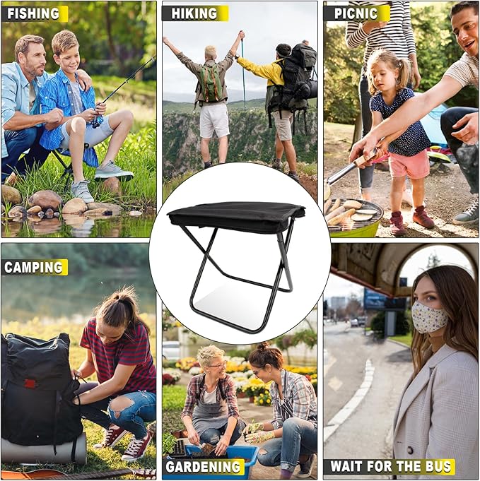 SUNPRO Camping Stool, Portable Folding Stool with Carry Bag, 12in Portable Folding Chair 1.6Lbs Collapsible Camp Stool Outdoor Footstool for Travel Walking Hiking Fishing Picnic Barbecue (Black)
