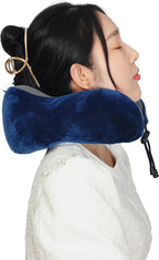 Memory Foam Travel Pillow, Neck Pillow with 360-Degree Head Support, Comfortable and Lightweight, Ideal for Sleeping on Airplane, Car, Train, Bus and Home Use, Comes with Storage Bag (Blue)