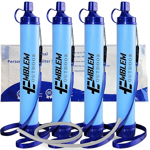 Portable Water Filter for Emergencies, Hiking, Camping, Travel, and Disaster Preparation (4 Pack)