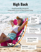 KingCamp Low Beach Chair, High Back Folding Camping Chair for Adults, Oversized Breathable Mesh Seat, 300lbs Heavy Duty Portable Chair with Cup Holder & Storage Pockets for Beach, Outdoor