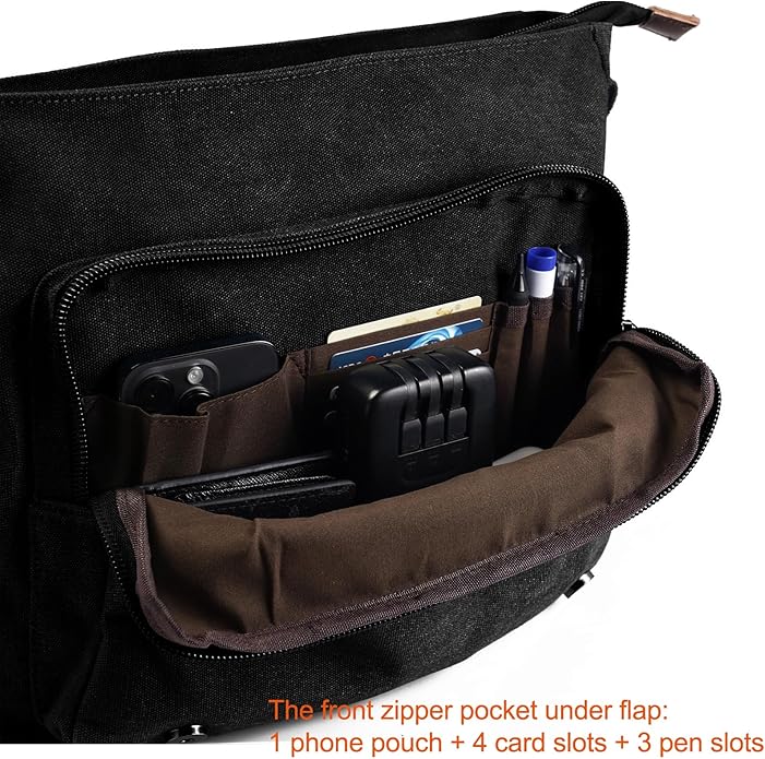 Evergoo Vintage Messenger Bag Unisex Shoulder Bags Canvas Satchel Cross Body Work Satchel Briefcase for 15.6 Inch Laptop