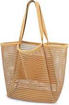 Iioscre Beach Bag for Women, Causal Hobo Pool Bags with Zipper Inner Pocket, Foldable Swim Tote Bag for Vacation Essentials
