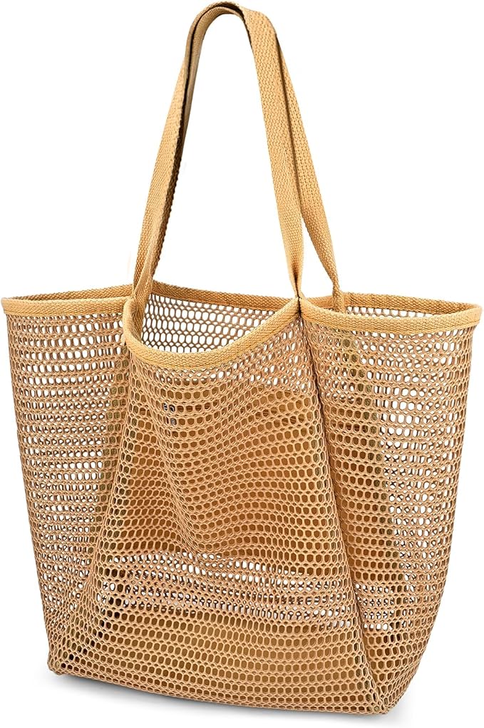 Iioscre Beach Bag for Women, Causal Hobo Pool Bags with Zipper Inner Pocket, Foldable Swim Tote Bag for Vacation Essentials