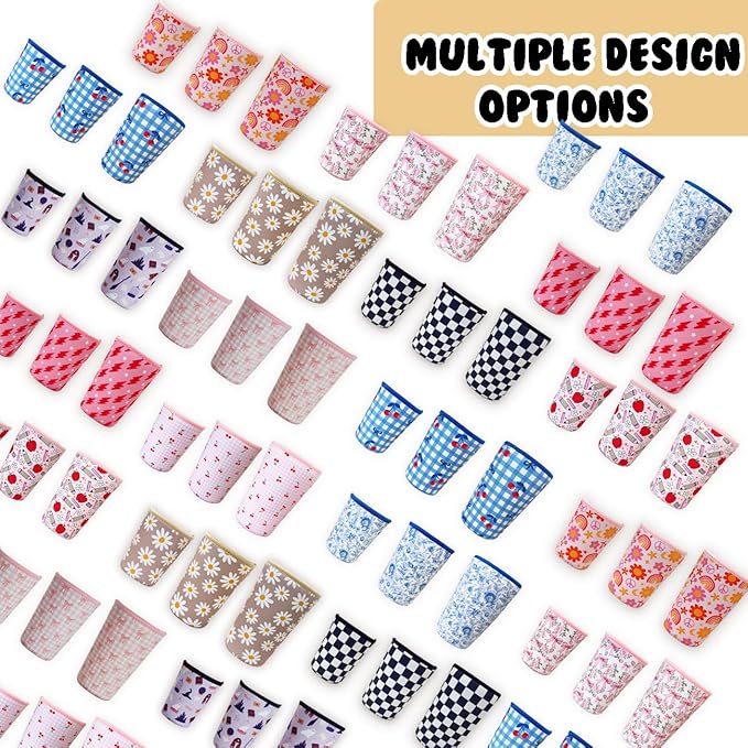 Reusable Insulated Neoprene Iced Coffee Cup Sleeve, Durable Drink Sleeve for Cold Beverages, Beverage Holder for Iced Coffee, Groovy Flower