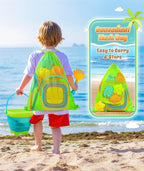 DUDUCOFU Collapsible Beach Sand Toys for Kids Toddlers, Collapsible Sand Bucket with Sifter Shovels Set with Mesh Bag and Sand Molds, Travel Beach Sandbox Toys for Boys Girls 3 4 5 6 7 8 9 10