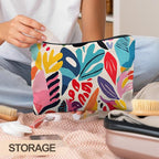 Abstract Colorful Floral Makeup Bag, Trendy Maximalist Funky Tropical Flower Cosmetic Bags for Women, Eclectic Botanical Zipper Makeup Pouch