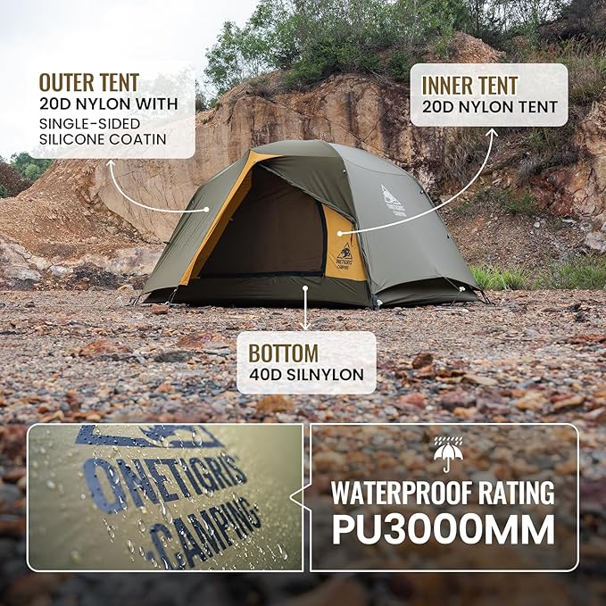 OneTigris Stella 4 Season Camping Tent Backpacking Waterproof Lightweight Easy Setup Instant 3000mm Waterproof Rating Outdoor Hiking Tent