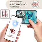ELFISH RFID Blocking Credit Card Protector Aluminum ID Case Hard Shell Business Card Holders Metal Wallet for Men or Women (Graygreen Marble)