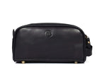 10" Premium Leather Toiletry Travel Pouch With Waterproof Lining | King-Size Handcrafted Vintage Dopp Kit By Aaron Leather Goods (Carob)