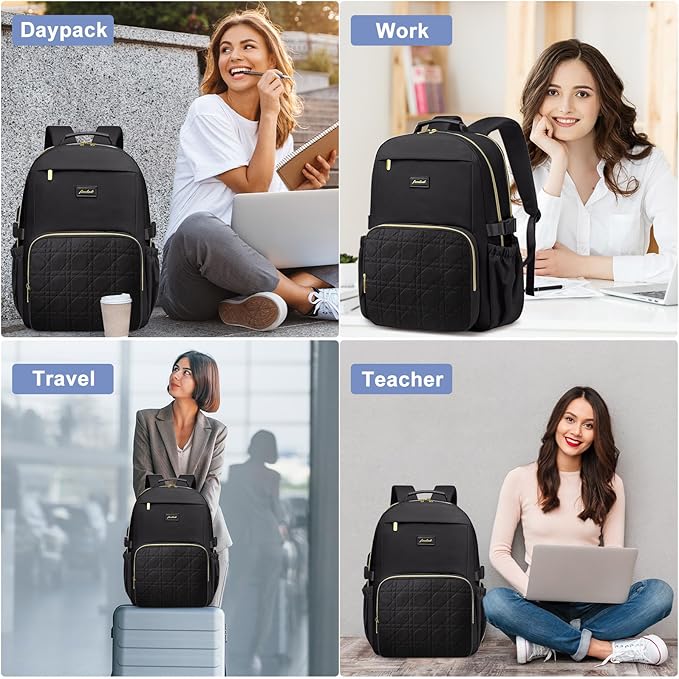 Focdod Laptop Backpack for Women Bookbag: 15.6 inch Work Backpacks with Pouch Pocket for Large Capacity Cup & USB Charger College Book Bag Travel Business Nurse Teacher Bookbags Anti-theft Back Pack