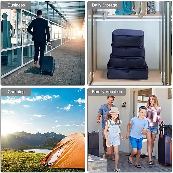 LANSKLBD 6 Set Packing Cubes for Travel, Luggage Organizers with Shoe & Toiletry Bags, Lightweight Suitcase Organizer for Carry-On, Washable Laundry Bags(Dark Blue)