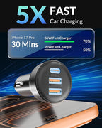 iPhone 17e 17 16 15 Pro Max Car Charger Fast Charging, 70W 3-Port USB C Car Charger Cigarette Lighter Adapter Accessories & 3FT USB C Cable for iPhone 17e/17/17 Pro Max/Air/16/16e/15 Pro/Plus, iPad
