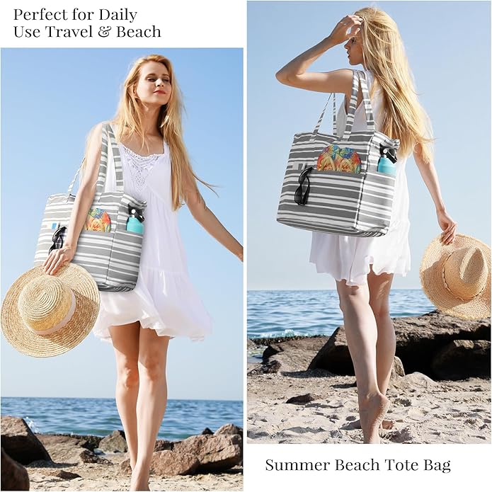 Trifabricy Beach Bags for Women Waterproof Sandproof Women Tote Bag, Large Beach Bag with Zipper for Gym Travel Vocation