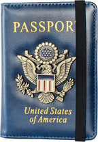 Passport Holder and Card Slot Combo RFID Blocking Leather Travel Passport Wallet for Men and Women US Passport Cover, Blue
