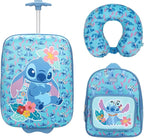 Bioworld Lilo & Stitch Kids' 3-Piece Travel Set With Luggage, Backpack, and Neck Pillow