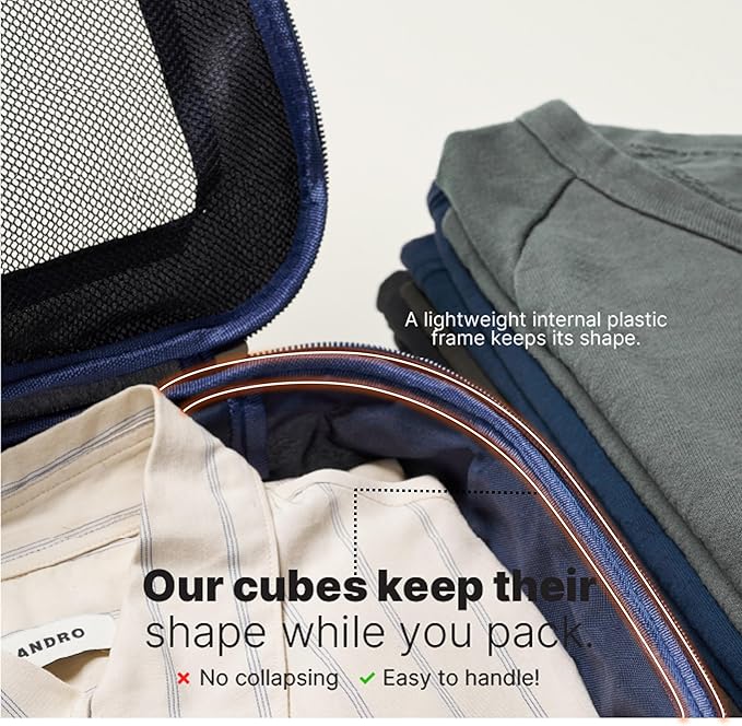 LeanTravel Premium Compression Packing Cubes for Travel - Suitcase Organizer Bags with Double Zipper & Breathable Mesh Panel - Space Saving Carry On Luggage Essentials (3-Pack, Navy Blue)