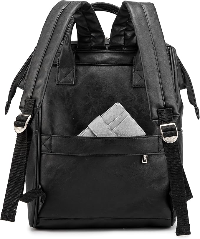 Kinmac Laptop Backpack for Women and Men, Large Capacity Travel Backpack for 15.6 inch Laptop Computer (Black PU)