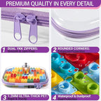 YQBRAO 3-Pack Clear Hard Shell Zipper Case Purple, 1.2mm Heavy-Duty Crush-Proof Travel Makeup Bag, Multi-Size (L+M+S) Diaper Bag Organizer Pouches, Rigid Clear Zipper Pouches for Tech, Toys & Home