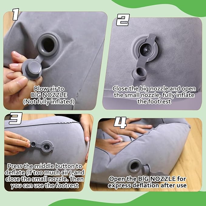 Inflatable Foot Rest for Airplane Travel & Office, Portable Leg Rest Pillow, Elevating Feet for Economy Flight, Home Desk, Car Use - Grey(2Pcs)