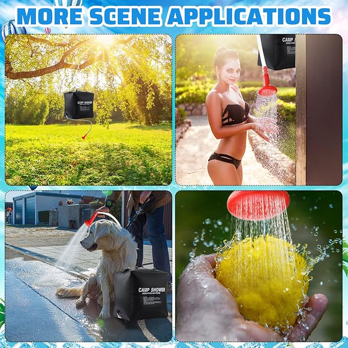 Retisee 10 Gallons/ 40L Solar Camping Showers with Hot Water Portable Camping Shower Bag with Removable Hose Nylon Ropes for Outdoor Hiking Climbing Traveling