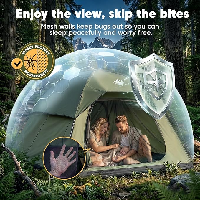 Purebox Tent 4 Person Camping Tents - Double Layer with 2 Doors & Rainfly, Portable Waterproof & Windproof Tents, Large Mesh Ventilation, Easy Setup Family Tent for Camping, Hiking and Backpacking
