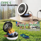 3-in-1 Camping Fan, Portable Solar Fan Rechargeable with LED Lantern, Battery Powered & Solar Camping Fan Light with Hanging Hook for Tent, 3 Speeds USB Fans for Camping Essentials, RV Travel, Outdoor