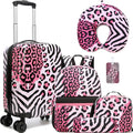Kids Luggage with Spinner Wheels 5 Piece Carry on Suitcases for Girls Backpack with Lunch Box Pencil Case 16" Toddler Suitcase Set Airline Approved (Pink Leopard)