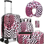 Kids Luggage with Spinner Wheels 5 Piece Carry on Suitcases for Girls Backpack with Lunch Box Pencil Case 16" Toddler Suitcase Set Airline Approved (Pink Leopard)